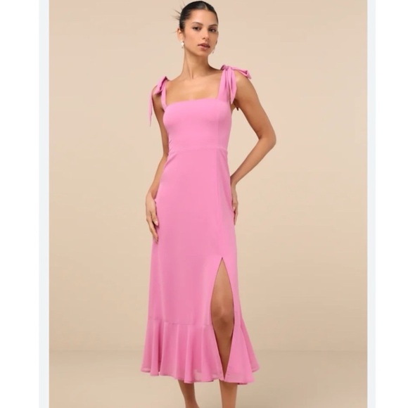 Lulus Dresses & Skirts - NWT Lulus Elegant Pink square neck Tie Sleeves Sleeveless Dress Sz Medium